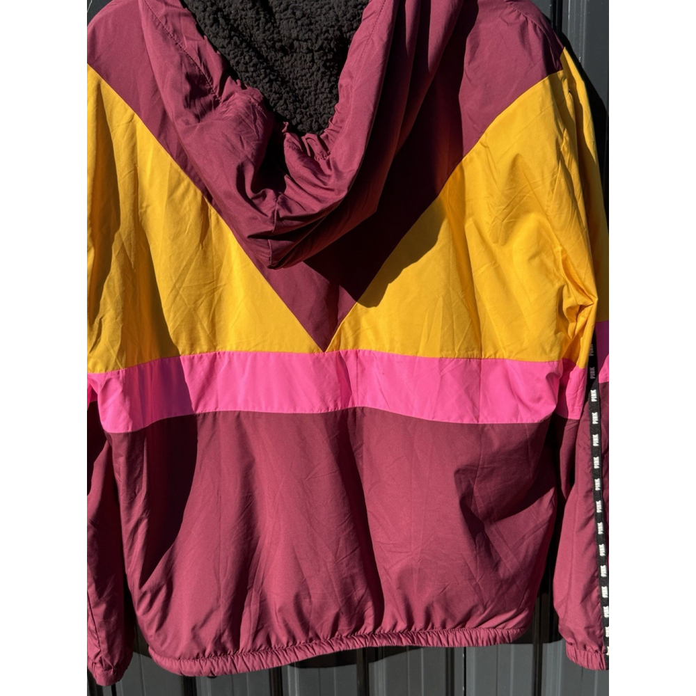 Women’s PINK Victoria Secret Windbreaker Jacket M/L Color block Maroon Gold EUC - Picture 6 of 8